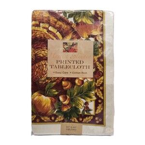 Benson Mills Harvest Splendor Tablecloth 60x84 Oblong Fall Turkeys Pumpkins